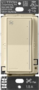 Lutron RRST-ANF-SD RadioRA 3 Sunnata Touch Fan Control, 4-Speed, 1.5A Paddle Fan, AC Motor, Single Pole, Neutral Required, 120V, Sand