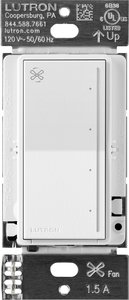 Lutron RRST-ANF-SW RadioRA 3 Sunnata Touch Fan Control, 4-Speed, 1.5A Paddle Fan, AC Motor, Single Pole, Neutral Required, 120V, Snow White