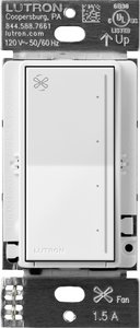 Lutron RRST-ANF-WH RadioRA 3 Sunnata Touch Fan Control, 4-Speed, 1.5A Paddle Fan, AC Motor, Single Pole, Neutral Required, 120V, White