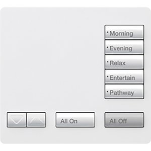 Lutron RR-T5RL-SW RadioRA 2 Tabletop Designer Keypad, Works with RA3 Systems, 5 Button with Raise / Lower, All On and All Off, Snow White