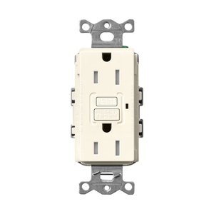 Lutron SCR-15-GFST-BI Claro 15A Tamper-Resistant GFCI Duplex Receptacle, Decorator-Style Outlet, Self-Testing, Satin Finish, Biscuit