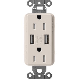 Lutron SCR-15-UBTR-TP Claro 15A Tamper-Resistant USB-A Duplex Receptacle, Decorator-Style Outlet, Self-Testing, Satin Finish, Taupe