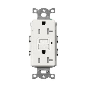 Lutron SCR-20-GFST-RW Claro 20A Tamper Resistant GFCI Duplex Receptacle, Decorator-Style Outlet, Self-Testing, Satin Finish, Architectural White