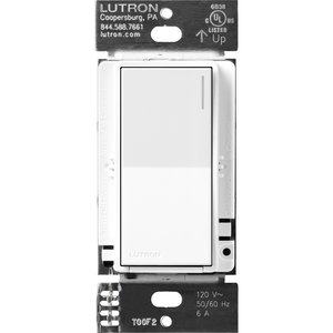 Lutron ST-6ANS-BW Sunnata On / Off Switch, 6A Lighting or 3A 1 / 10HP Motor, Single Pole / Multi-Location, Brilliant White