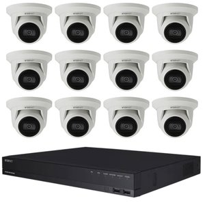 Hanwha SQ-12T16CHHKIT (12) 4MP Vandal-Resistant IR Turret Camera with WDR and 3mm Fixed Lens, (1) 16-Channel NVR, Kit