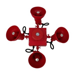 Eaton STH-4R-ELSTC-F 4-Horn Wheelock STH Cluster Speaker with Eluxa Ceiling Strobe, FIRE Text, Red