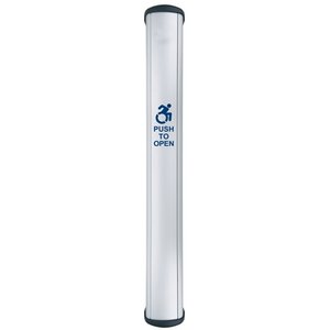 Camden CM-8436/A4 CM-84 Series Column Side Load Push Plate Switch, ACTIVE WHEELCHAIR Symbol and Push to Open Label, 36" x 6", Anodized Clear Aluminum