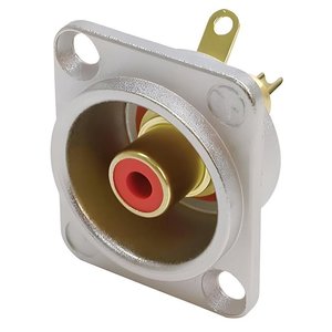 Neutrik NF2D-2 Phono Socket in D-Shape Housing, Red Isolation Washers, Solder Version, Nickel