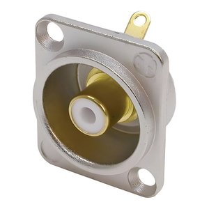 Neutrik NF2D-9 Phono Socket in D-Shape Housing, White Isolation Washers, Solder Version, Nickel