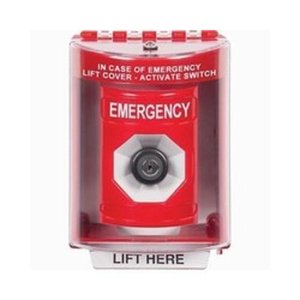 STI SS2073EM-EN Indoor / Outdoor Surface Key-to-Activate Stopper Station with 'EMERGENCY' Label English, Red