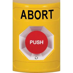 STI SS2201AB-EN Stopper Station, No Cover, Turn-to-Reset, 'ABORT' Label, Yellow