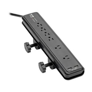 Eaton Tripp Lite TLP606DMUSB 6-Outlet Clamp-Mount Surge Protector, 2100 J, 2x USB Charging Ports (2.1A Total), 6' (1.83m) Cord