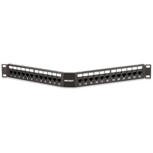 Signamax 24458A-C6A 24‑Port Category 6A MT‑Series Angled Patch Panel, 1U