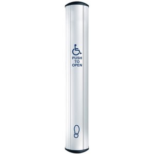 Camden CM-8536/40 CM-85 Series Column Side Load Push Plate Switch, WHEELCHAIR Symbol and PUSH TO OPEN Label with Foot Icon, 36" x 6", Anodized Clear Aluminum