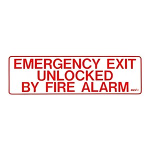 RCI BC2MWF BC2 Building Code Sign Emergency Exit Unlocked by Fire Alarm, 13x4'', White