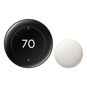 Google Nest Learning Thermostat (4th Gen) with Nest Temperature Sensor, Polished Obsidian (GA05560-US)