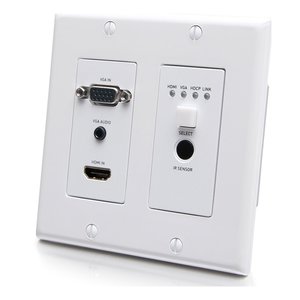 C2G C2G30017 HDMI HDBaseT VGA, 3.5mm, RS232 and IR over Cat Extender Dual Gang Wall Plate Transmitter, 4K 60Hz, White
