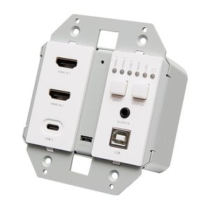 C2G C2G30019 Dual 4K HDMI HDBaseT USB-C, 3.5mm and USB-B over Cat Extender Dual Gang Wall Plate Transmitter, 4K 60Hz, White