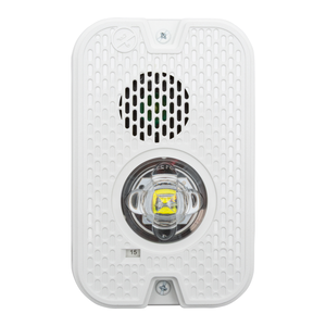 System Sensor P2GWKLED L-Series Outdoor Compact Wall-Mounted Horn Strobe, "FIRE", White