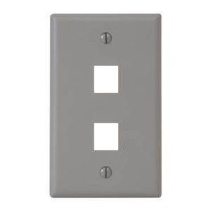 ICC IC107F02GY 2-Port Keystone Wall Plate, Single Gang Wall Plate for RJ45 Modular Jack and Inserts, Durable ABS Plastic, UL Listed, 1-Pack, Gray