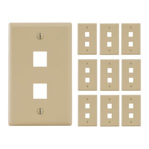 ICC IC107F2TIV 2-Port Keystone Wall Plate, Durable ABS Plastic, Single Gang Wall Plate for RJ45 Modular Jack and Inserts, UL Listed, 10-Pack, Ivory