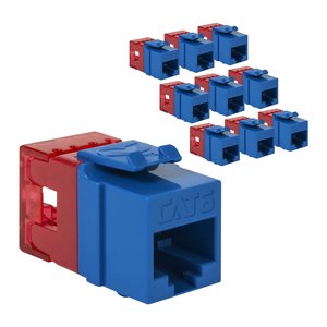 ICC IC107F6TBL CAT6 Keystone Jack with Slim Profile 180° Punch Down, RJ45 PoE++ for Wall Plate or Patch Panel, 10-Pack, Blue