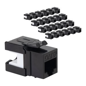 ICC IC107GACBK CAT6a Keystone Jack with Slim Profile 180° Punch Down, 10Gbps RJ45 PoE++ for Wall Plate or Patch Panel, 25-Pack, Black