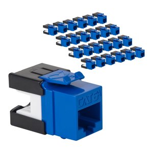 ICC IC107GACBL CAT6a Keystone Jack with Slim Profile 180° Punch Down, 10Gbps RJ45 PoE++ for Wall Plate or Patch Panel, 25-Pack, Blue