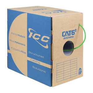 ICC ICCABR6EGN CAT6e CMR Riser 23AWG 100% Solid Pure Copper Unshielded Bulk Ethernet Cable, UTP, PoE++, 600 MHz, UL Certified, 1000' Reelex Pull Box, Green