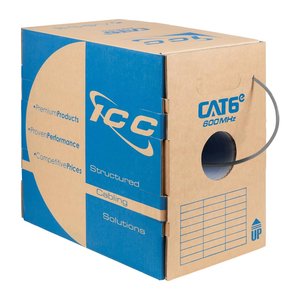 ICC ICCABR6EGY CAT6e CMR Riser 23AWG 100% Solid Pure Copper Unshielded Bulk Ethernet Cable, UTP, PoE++, 600 MHz, UL Certified, 1000' Reelex Pull Box, Gray