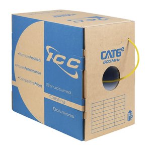 ICC ICCABR6EYL CAT6e CMR Riser 23AWG 100% Solid Pure Copper Unshielded Bulk Ethernet Cable, UTP, PoE++, 600 MHz, UL Certified, 1000' Reelex Pull Box, Yellow