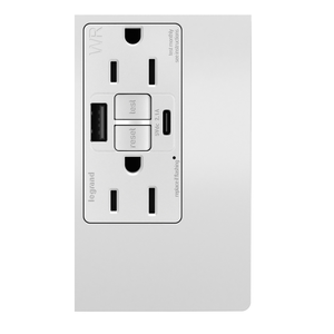 Pass & Seymour 1597TRWRUSBACW Self-Test Ground Fault Circuit Interrupter Receptacle, 15A, AC White