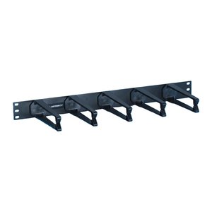 Ortronics 808045590 Cable Management Panel, 5 Horizontal Polycarbonate Plastic Distribution Rings 1.75"x 6", 1U, Black