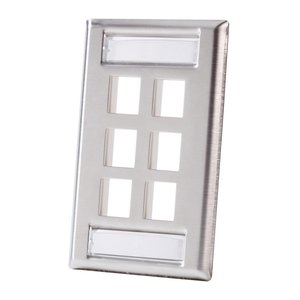 Ortronics KSSS6 Single Gang Faceplate, 6- Keystone Jacks, Stainless Steel