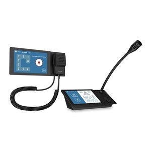QSC PS-TSCG3-G Touchscreen Paging Station for Q-SYS Network Touchscreens, Desktop Model with Replaceable Gooseneck Microphone and Embedded Push-to-Talk Button