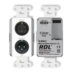 RDL D-RN12 Wall-Mounted Bi-Directional Mic / Line Dante Interface 1x2