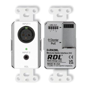 RDL D-RN2ML Wall-Mounted Bi-Directional Mic/Line Dante Interface 2x2