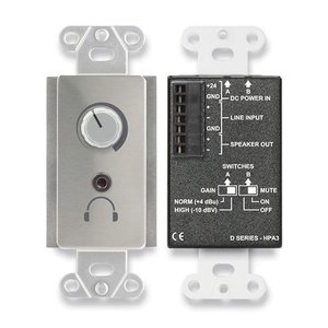 RDL DS-HPA3 Series 3.5W Wall-Mounted Audio Power and Headphone Amplifier, Stainless Steel
