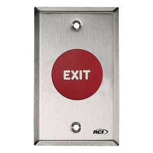 RCI 908TD 908 Series Exit Push Button, Time-Delay, Red Button, Brushed Stainless Steel