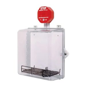 STI-7533MED MED Protective Cabinet, Siren Alarm, Thumb Lock, Polycarbonate with Wire Rack, Clear