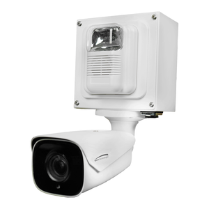 Speco DD1 4MP Indoor Bullet IP Camera with Advanced Analytics and Selectable Audio Voice Warning, Attached Digital Deterrent Alert Box and Built-in Strobe, 2.8-12mm Motorized Lens, White
