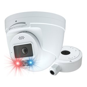 Speco O4TDD2 4MP IP Turret Camera with AI, Audio and Visual Deterrent, 2.8mm Fixed Lens, NDAA, White