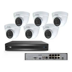 Speco ZIP8T2B Blue Series Surveillance Kit with 8-Channel Network Video Recorder with (8) Built-in PoE Ports and (6) 4MP IP Turret Cameras