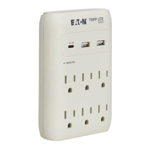 Eaton Tripp Lite SK60C Protect It! 6-Outlet Surge Protector, 5-15R Outlets, USB-C and USB-A Ports, 5-15P Direct Plug-In, 1080J, Gray