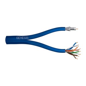 Genesis 50675006 4-Pair Cat 5e + RG6 CCS 75 Ohm Coaxial with Dual-Shield Multimedia Cable, General Purpose, CM, 500' (152.4 m) Reel, Blue