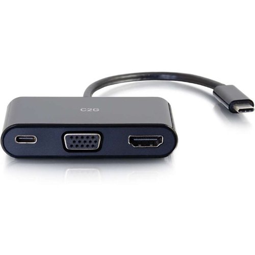 C2G CG26884 USB-C to 4K HDMI and VGA Multiport Adapter with Power Delivery up to 60W, Black