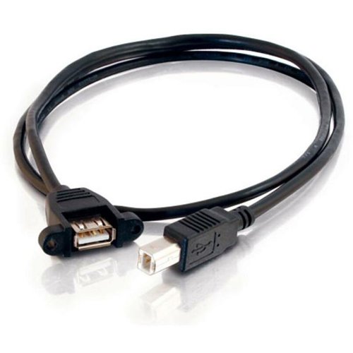 C2G CG28066 Panel-Mount USB 2.0 A Female to B Male Cable, 1' (0.3m)