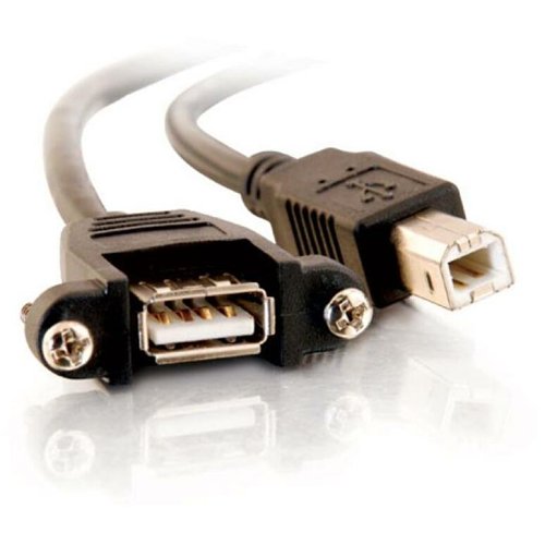 C2G CG28066 Panel-Mount USB 2.0 A Female to B Male Cable, 1' (0.3m)