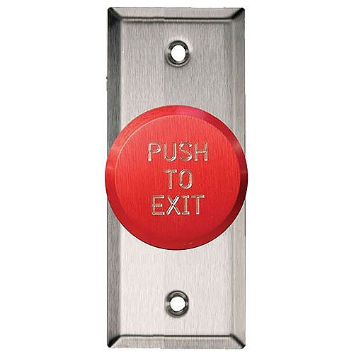RCI 991N-RPTDX28 991 Series Pneumatic Time Delay Exit Pushbutton, Narrow Aluminum Faceplate, Red and PUSH TO EXIT Button