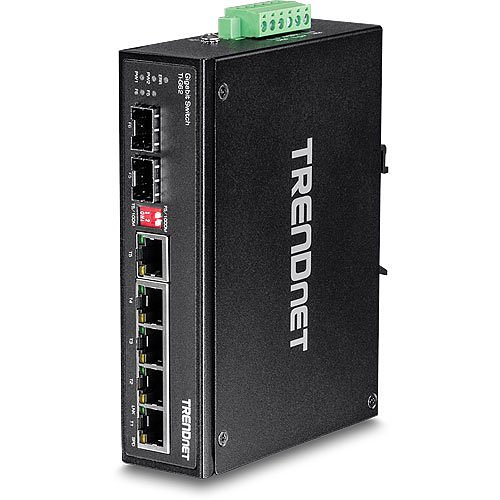 TRENDnet TI-G62 6-Port Hardened Industrial Gigabit DIN-Rail Switch, 12Gbps Switching Capacity, IP30 Rated Metal Housing (-40 to 167 F), DIN-Rail and Wall Mounts Included, Lifetime Protection, Black, TI-G62